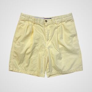 Chaps Mens Pleated Chino Shorts Yellow Cotton Size 36 Vintage Preppy Summer